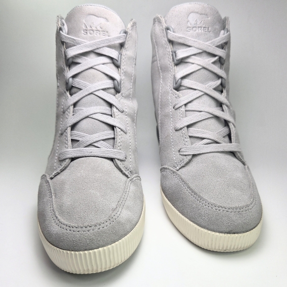 SOREL Out N About Dove Gray Waterproof Suede Wedge Sneaker Bootie W 7 - Picture 5 of 16